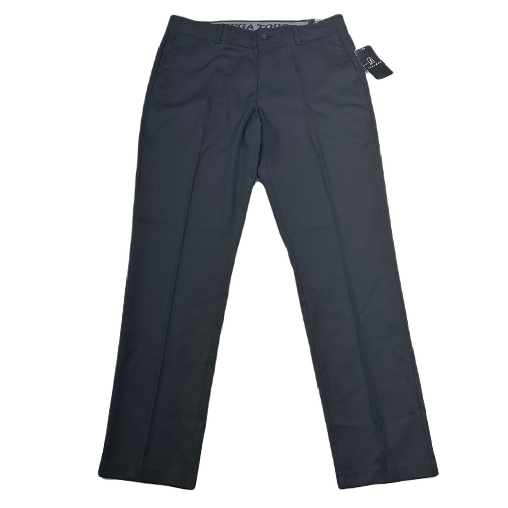PGA Tour Golf Pants Mens 34x32 Caviar Black Active‎ Stretch Flat-Front $80 NEW